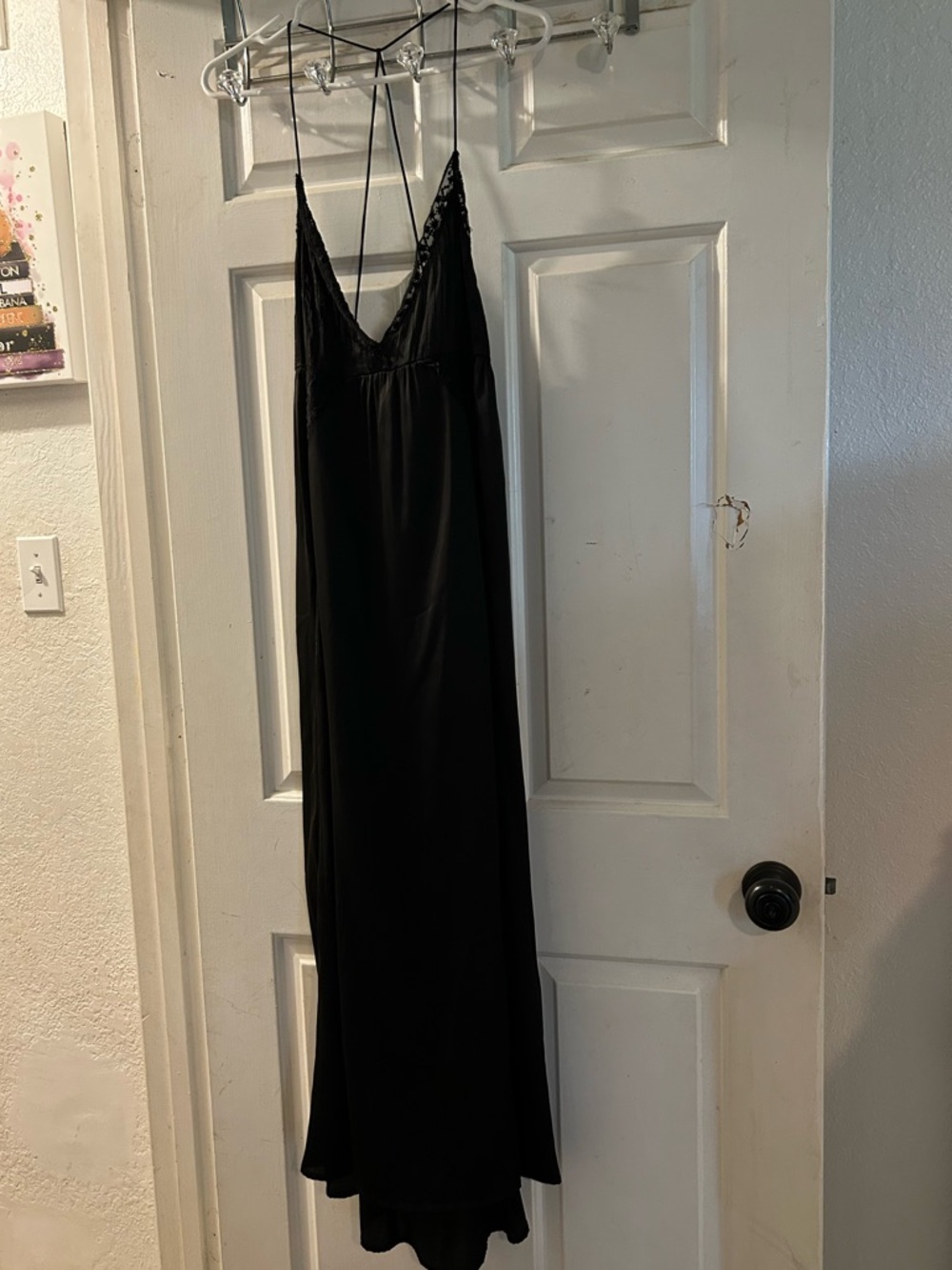 Zara Black Slip Maxi Dress with Lace Trim